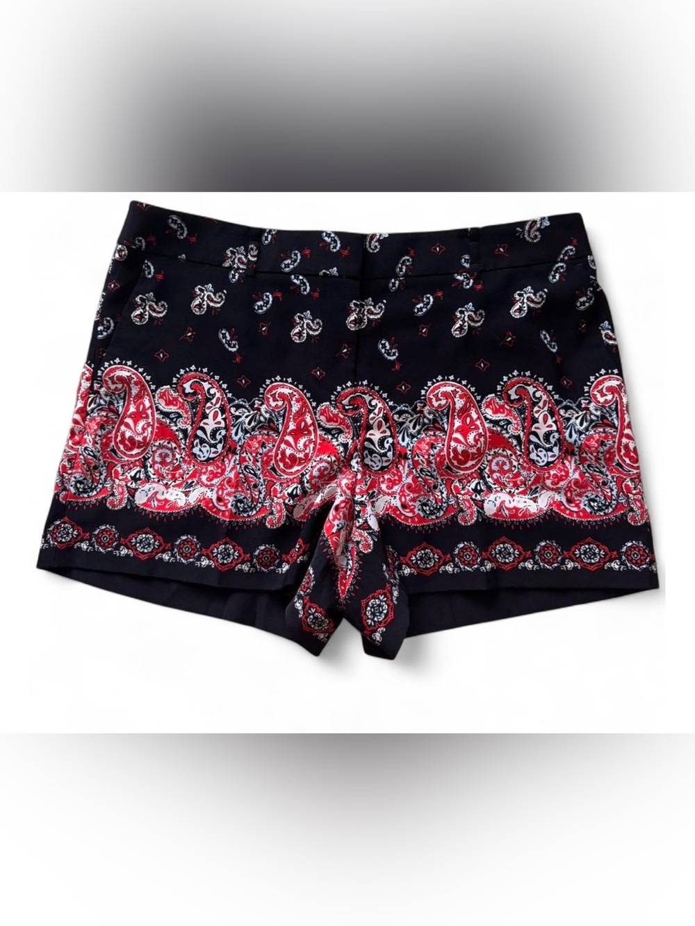 Loft Sunset paisley shorts Border Print Women’s Sz 12 petite black red floral